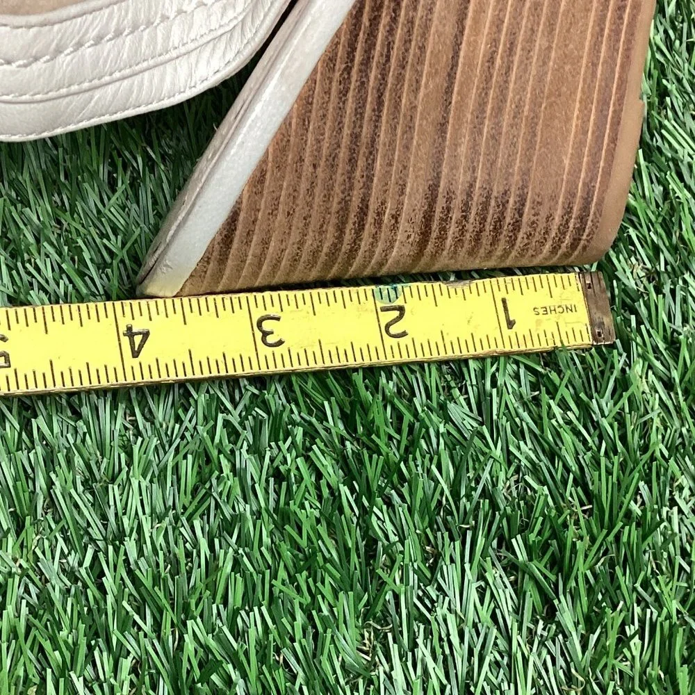 COACH Ciara Cream Leather Wedge Heel Sandals 10b